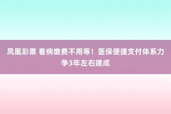 凤凰彩票 看病缴费不用等！医保便捷支付体系力争3年左右建成