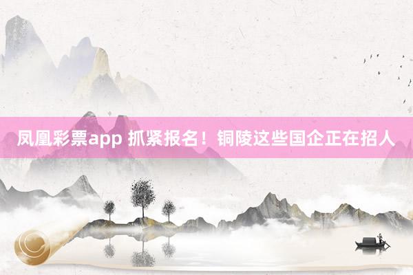 凤凰彩票app 抓紧报名！铜陵这些国企正在招人