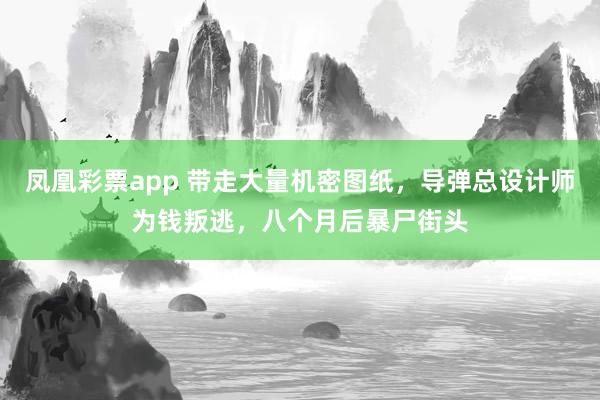 凤凰彩票app 带走大量机密图纸，导弹总设计师为钱叛逃，八个月后暴尸街头