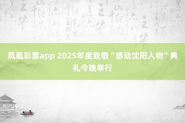 凤凰彩票app 2025年度致敬“感动沈阳人物”典礼今晚举行