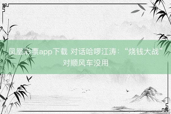 凤凰彩票app下载 对话哈啰江涛：“烧钱大战”对顺风车没用