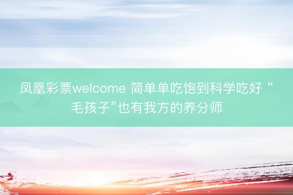凤凰彩票welcome 简单单吃饱到科学吃好 “毛孩子”也有我方的养分师